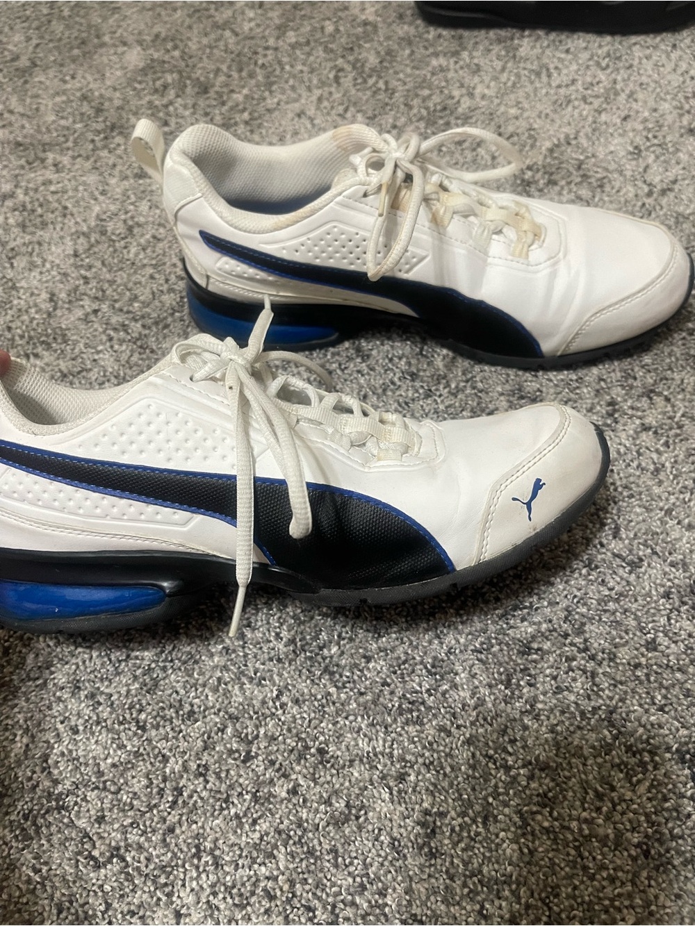 Puma White and Blue Low-Top Athletic Sneakers